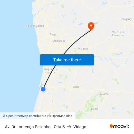 Av. Dr Lourenço Peixinho - Oita B to Vidago map