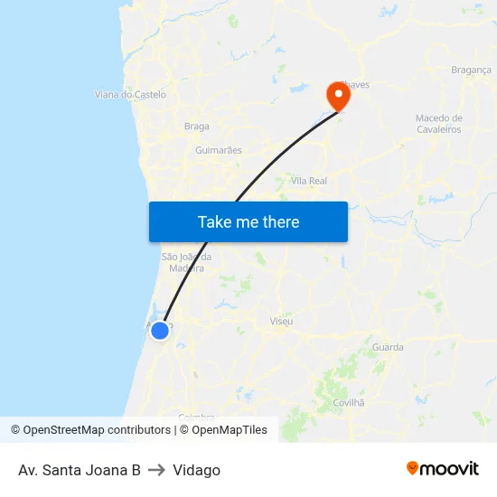 Av. Santa Joana B to Vidago map