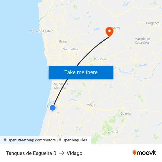 Tanques de Esgueira B to Vidago map