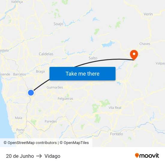 20 de Junho to Vidago map