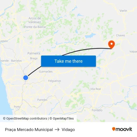 Praça Mercado Municipal to Vidago map