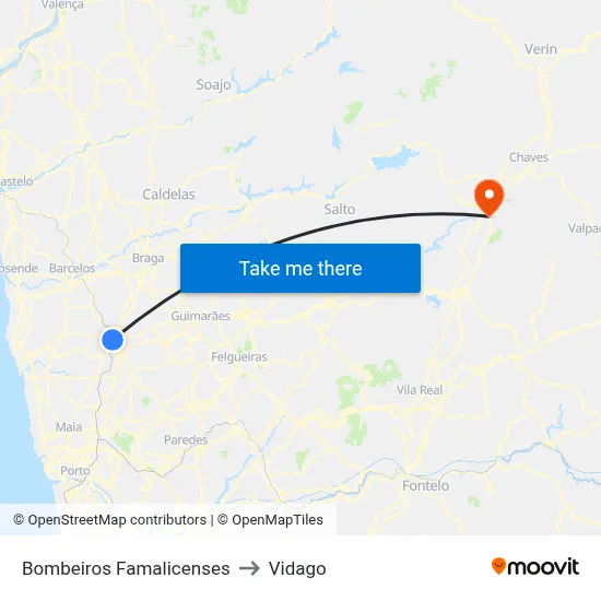 Bombeiros Famalicenses to Vidago map