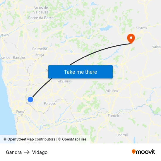 Gandra to Vidago map