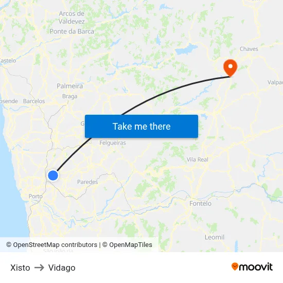 Xisto to Vidago map