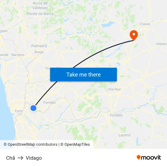Chã to Vidago map