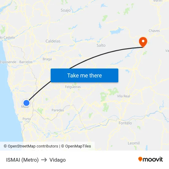 ISMAI (Metro) to Vidago map