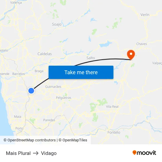 Mais Plural to Vidago map