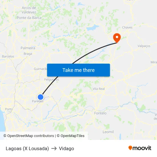 Lagoas (X Lousada) to Vidago map