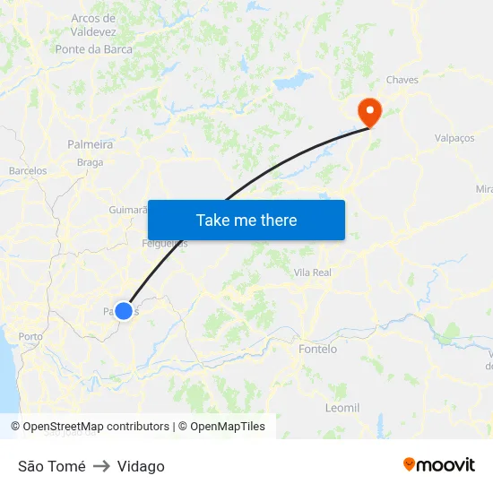 São Tomé to Vidago map