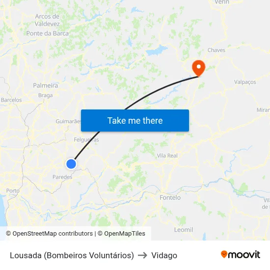 Lousada (Bombeiros Voluntários) to Vidago map