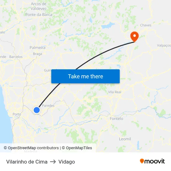 Vilarinho de Cima to Vidago map