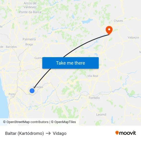 Baltar (Kartódromo) to Vidago map