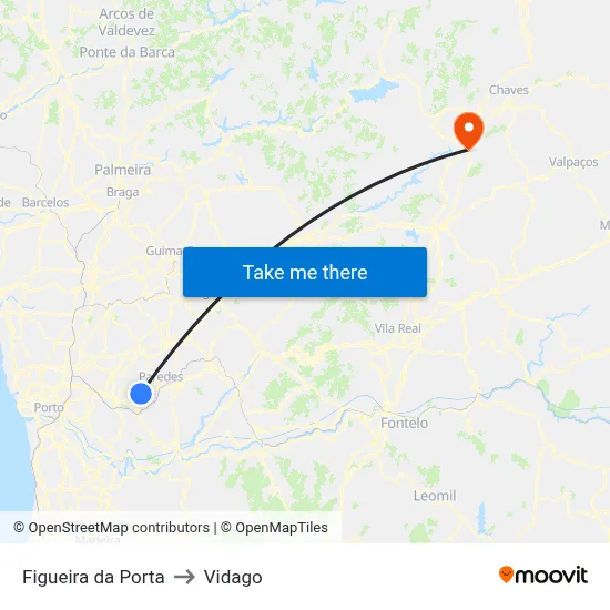 Figueira da Porta to Vidago map