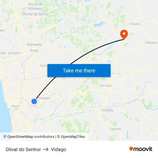Olival do Senhor to Vidago map