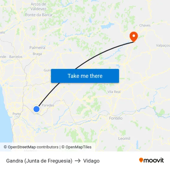 Gandra (Junta de Freguesia) to Vidago map