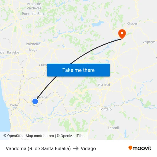 Vandoma (R. de Santa Eulália) to Vidago map
