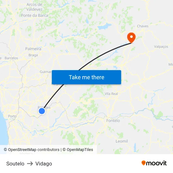 Soutelo to Vidago map