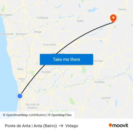 Ponte de Anta | Anta (Bairro) to Vidago map