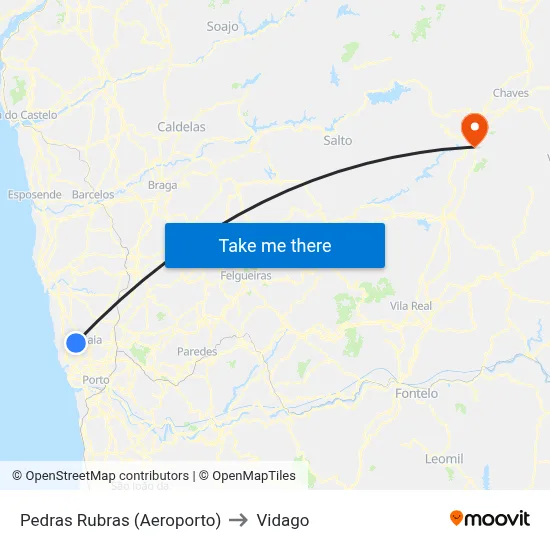 Pedras Rubras (Aeroporto) to Vidago map