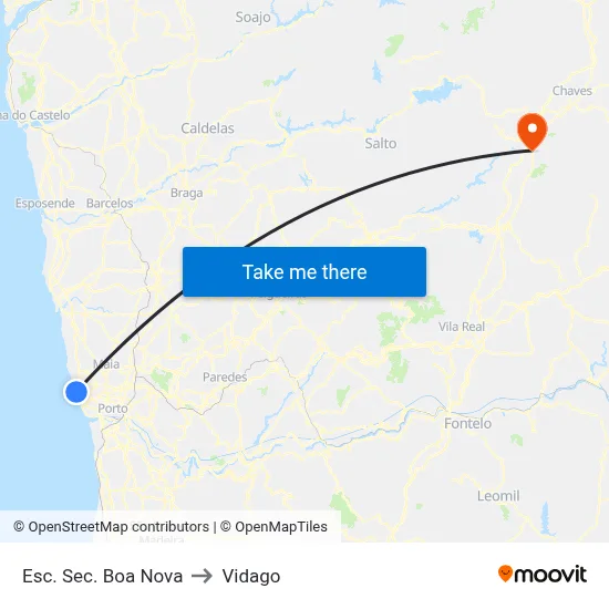 Esc. Sec. Boa Nova to Vidago map