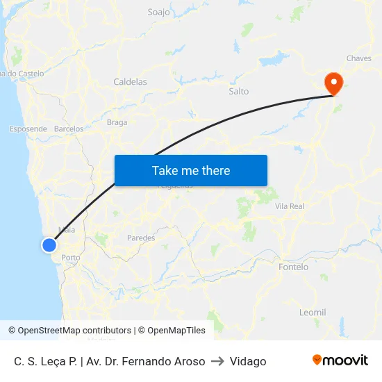C. S. Leça P. | Av. Dr. Fernando Aroso to Vidago map