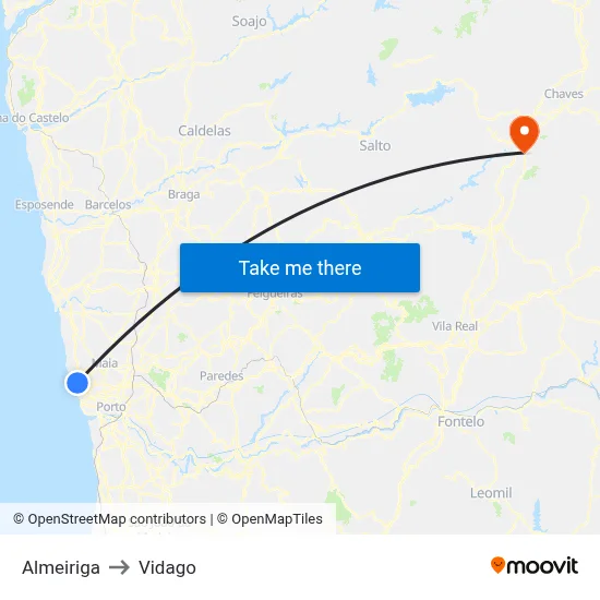 Almeiriga to Vidago map