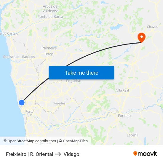 Freixieiro | R. Oriental to Vidago map