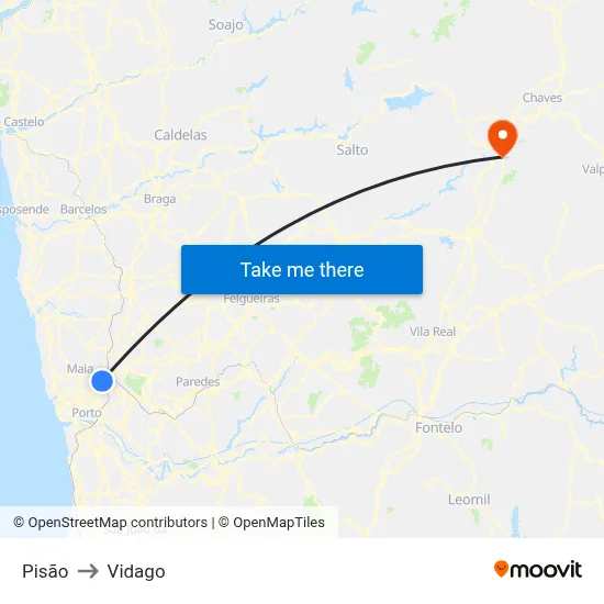 Pisão to Vidago map