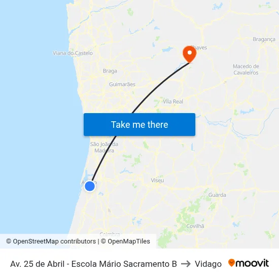 Av. 25 de Abril - Escola Mário Sacramento B to Vidago map