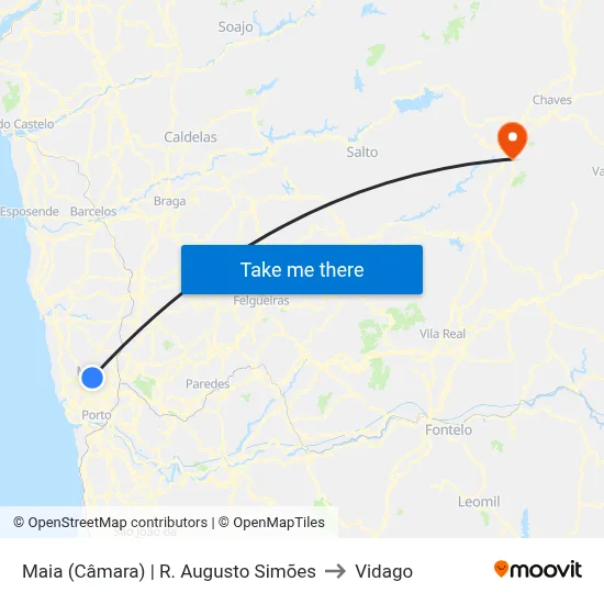 Maia (Câmara) | R. Augusto Simões to Vidago map