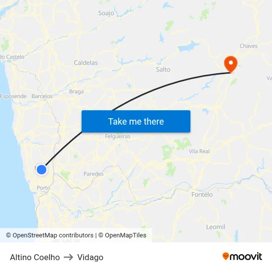 Altino Coelho to Vidago map