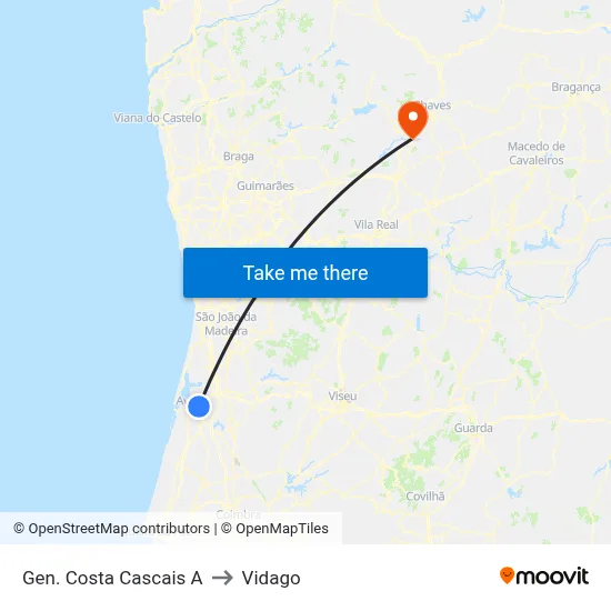 Gen. Costa Cascais A to Vidago map