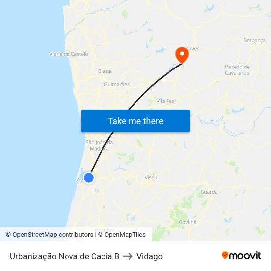 Urbanização Nova de Cacia B to Vidago map