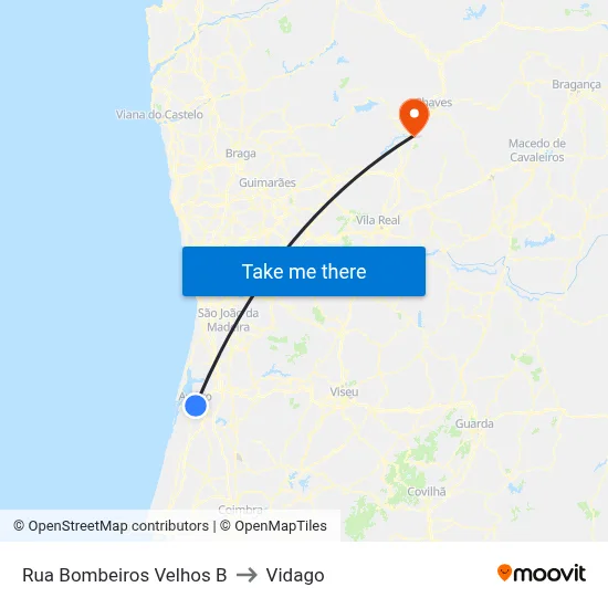 Rua Bombeiros Velhos B to Vidago map