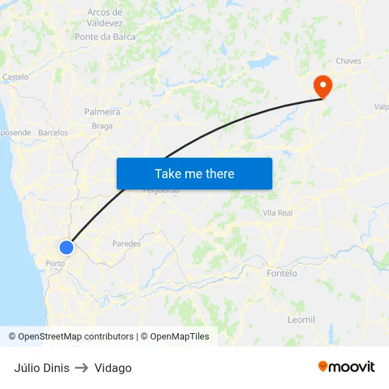 Júlio Dinis to Vidago map