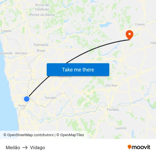 Meilão to Vidago map