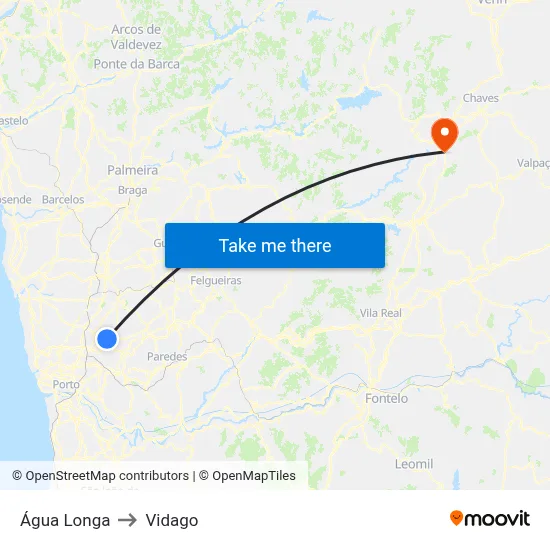 Água Longa to Vidago map