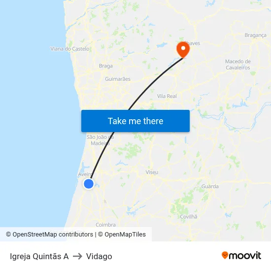 Igreja Quintãs A to Vidago map