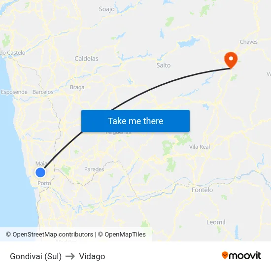 Gondivai (Sul) to Vidago map