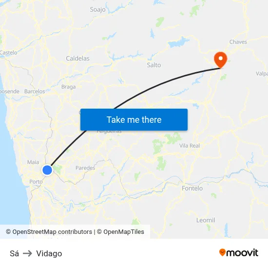 Sá to Vidago map