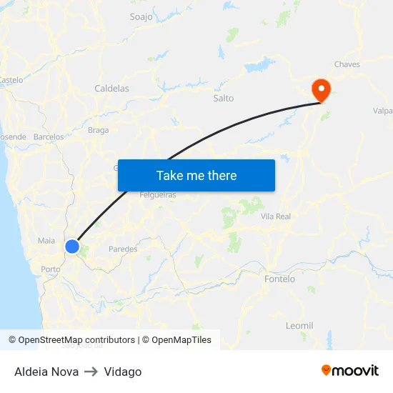 Aldeia Nova to Vidago map