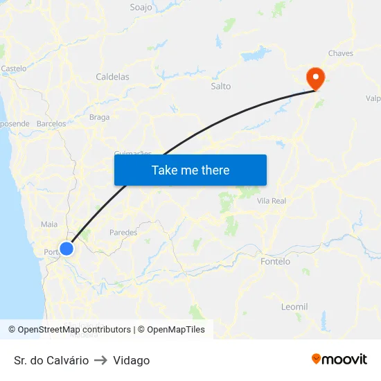 Sr. do Calvário to Vidago map