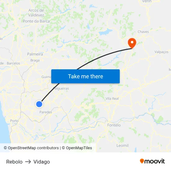 Rebolo to Vidago map