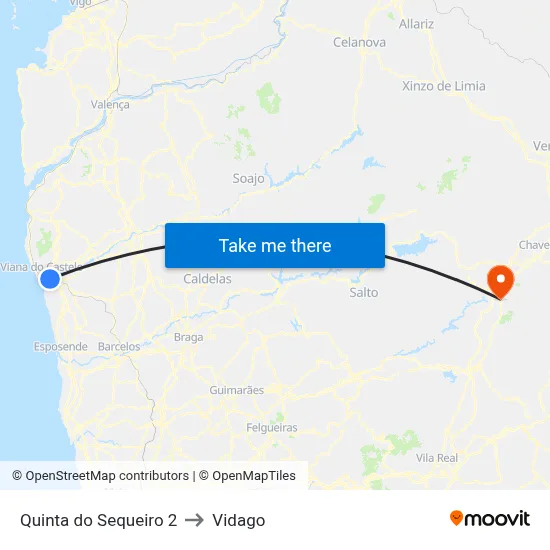 Quinta do Sequeiro 2 to Vidago map