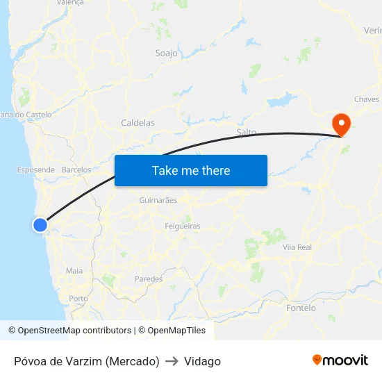 Póvoa de Varzim (Mercado) to Vidago map