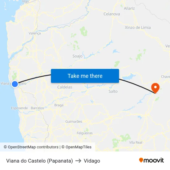 Viana do Castelo (Papanata) to Vidago map