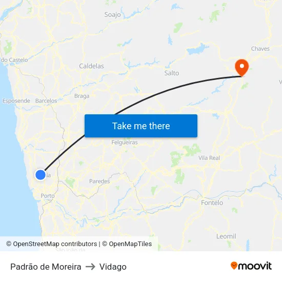 Padrão de Moreira to Vidago map