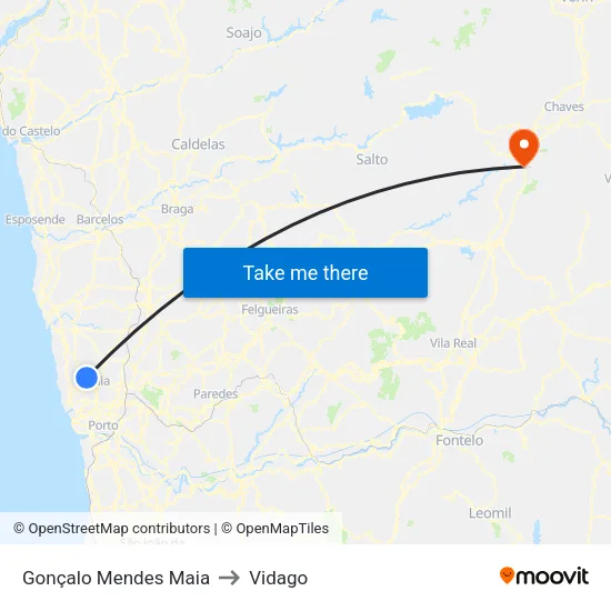 Gonçalo Mendes Maia to Vidago map