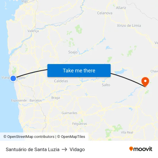 Santuário de Santa Luzia to Vidago map