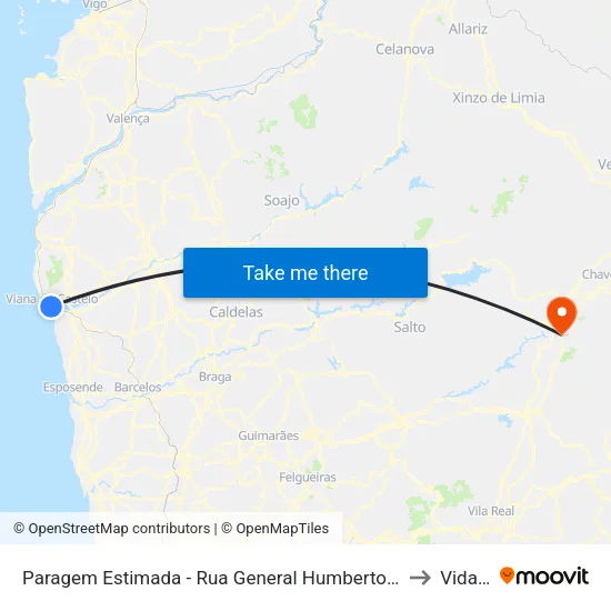 Paragem Estimada - Rua General Humberto Delgado to Vidago map